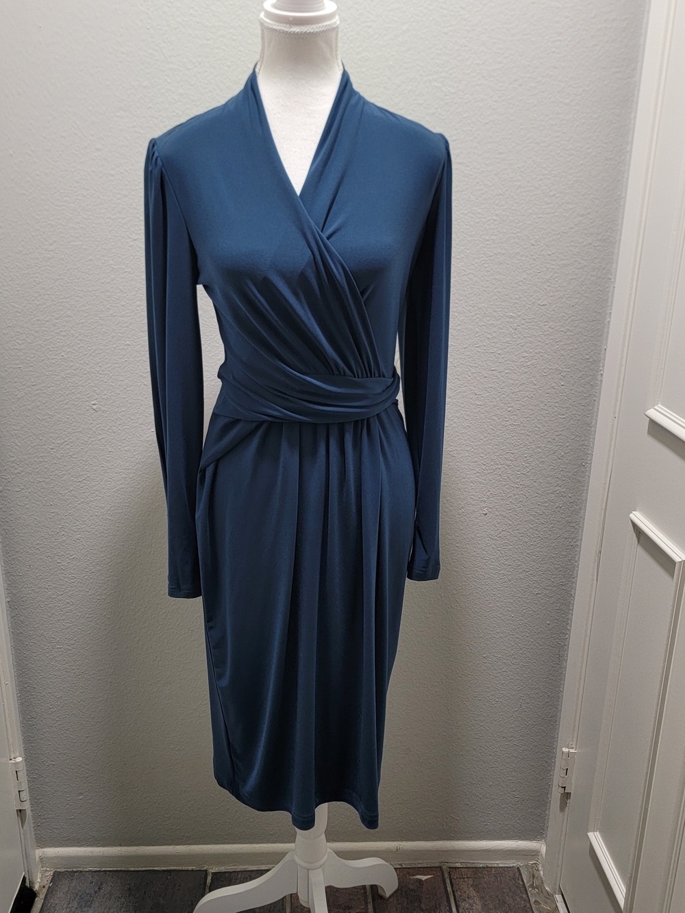 Joseph Ribkoff Slate Blue Wrap-Style Long Sleeve Dress